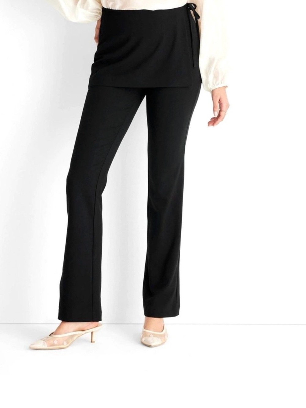 Future Collective Mid-Rise Straight Leg Two-Fer Tailored Skirt Pant Black Size 4